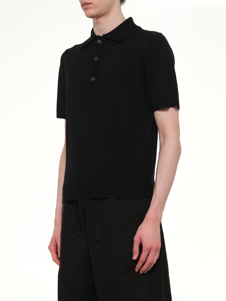 Short Sleeve Knit Polo in Black