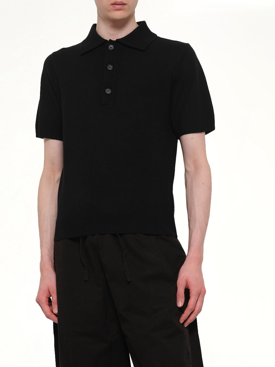 Short Sleeve Knit Polo in Black