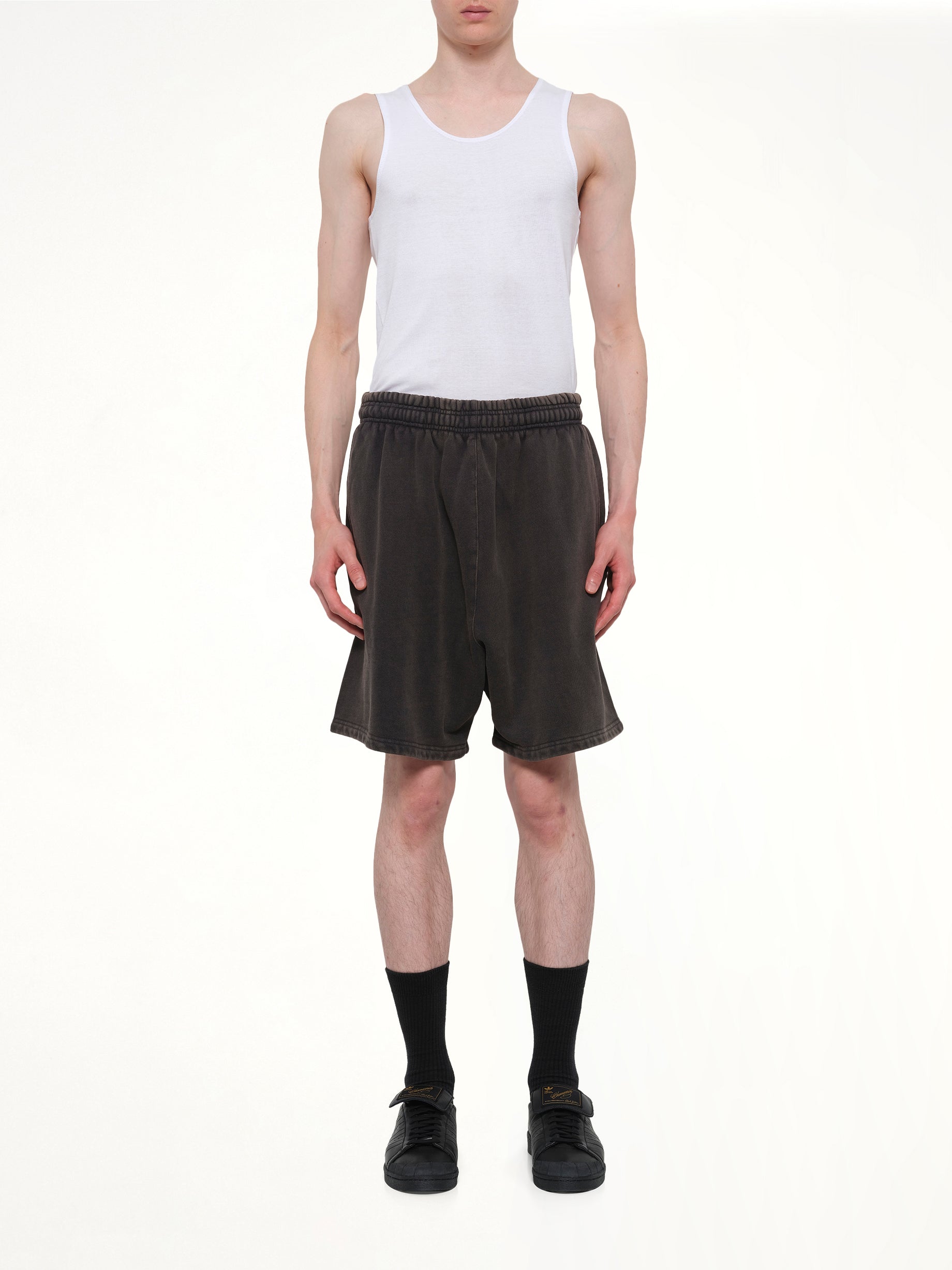 ENTIRE STUDIOS Standard Sweatshort in Washed Black Model View from MARAIS