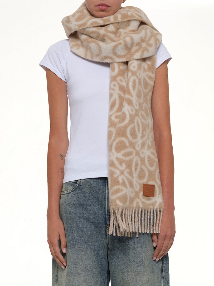 Anagram Scarf in Beige/White