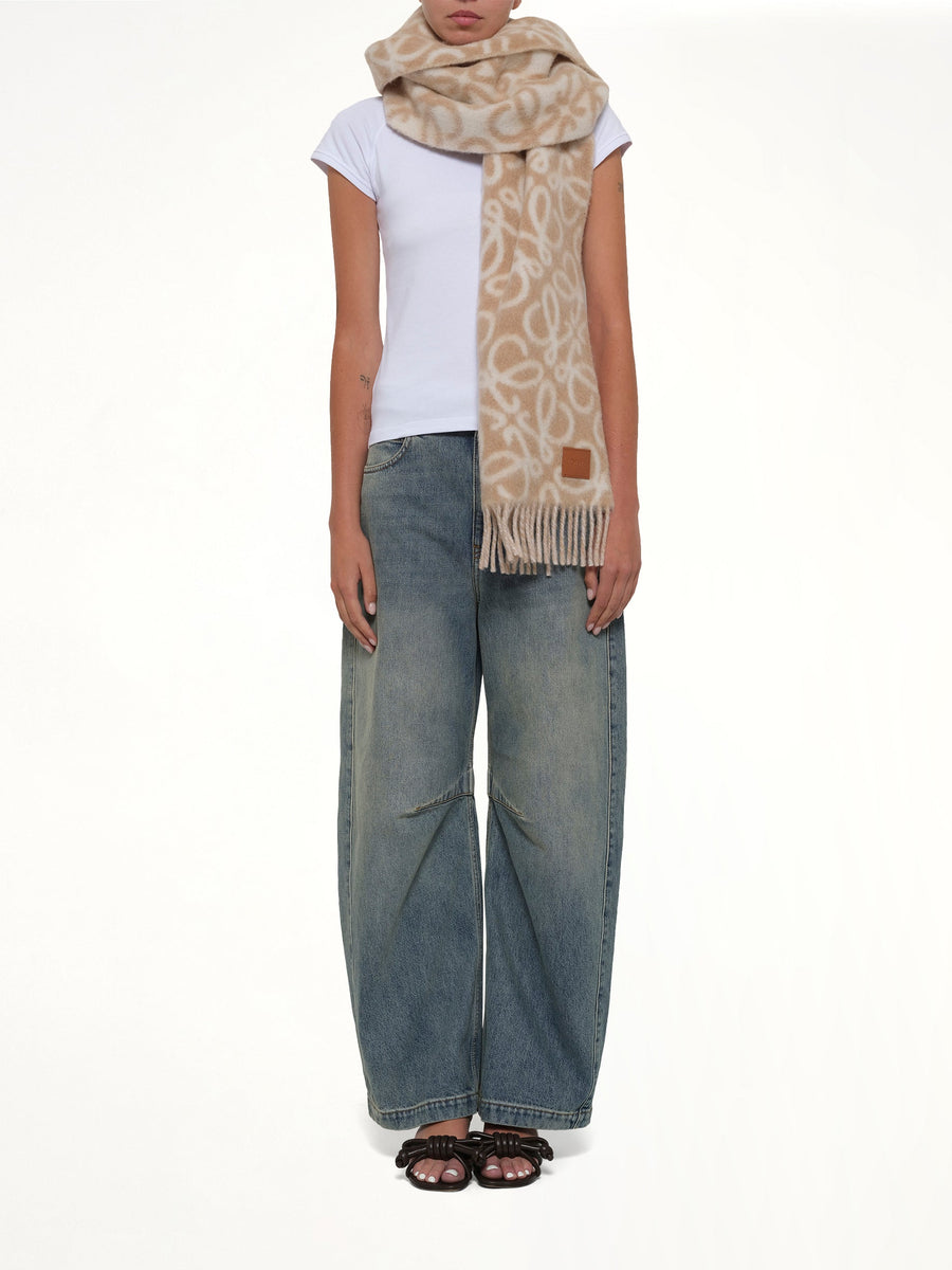 Anagram Scarf in Beige/White