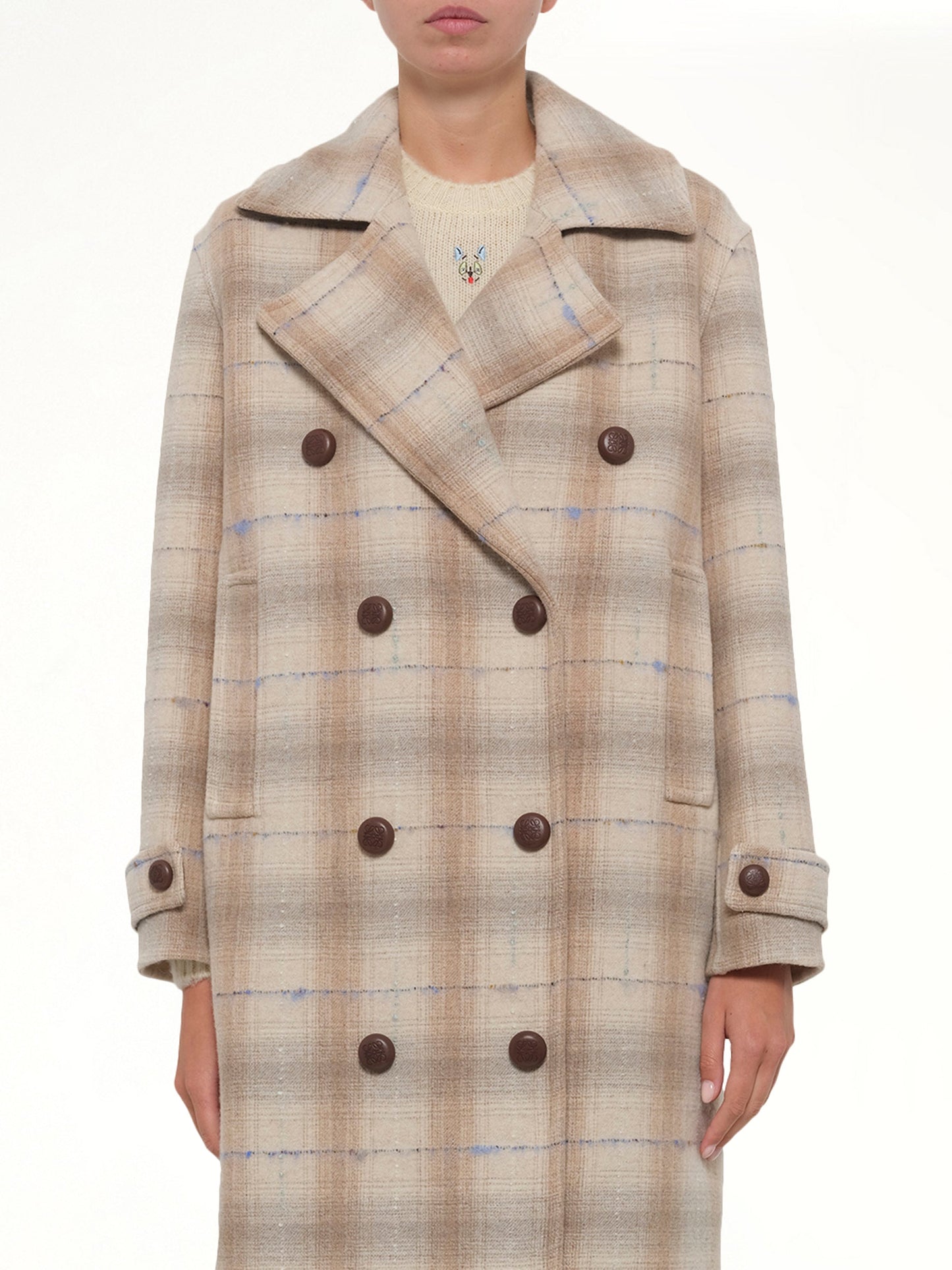 Wool Check Coat in Beige