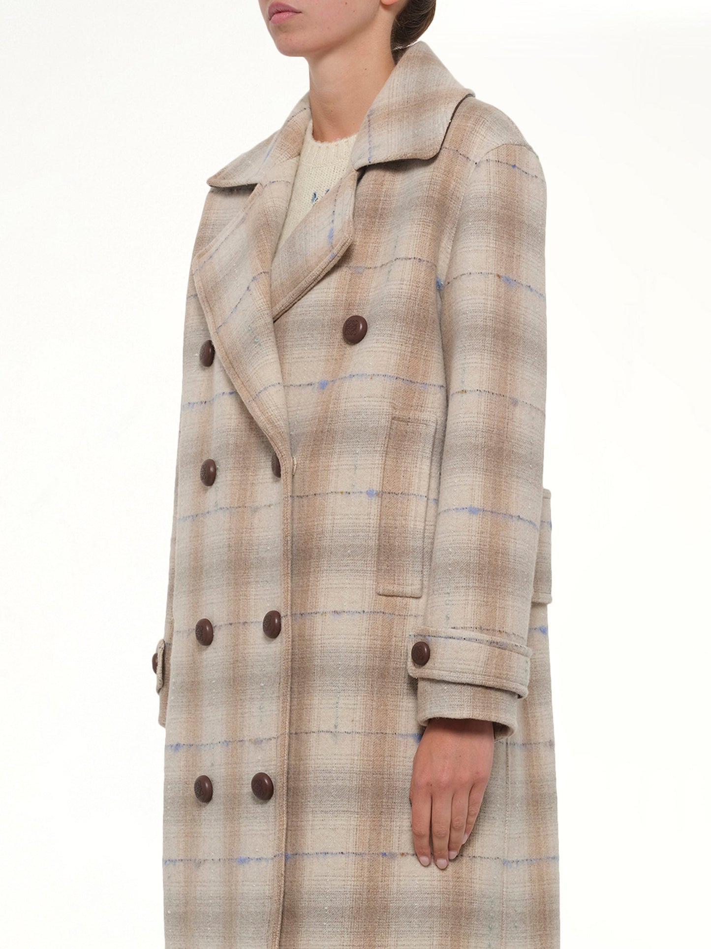 Wool Check Coat in Beige