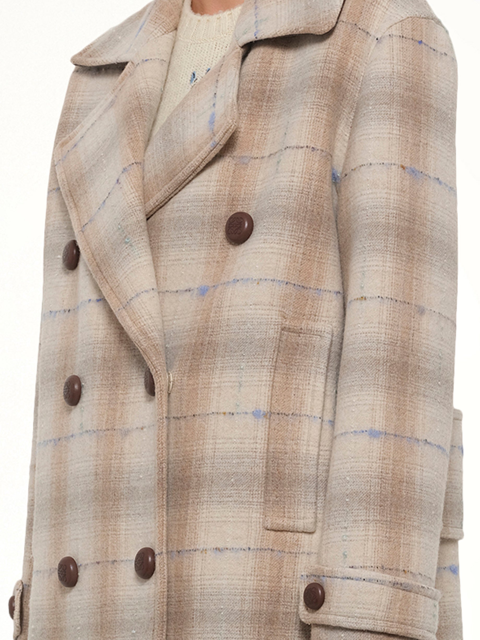 LOEWE Wool Check Coat in Beige from MARAIS
