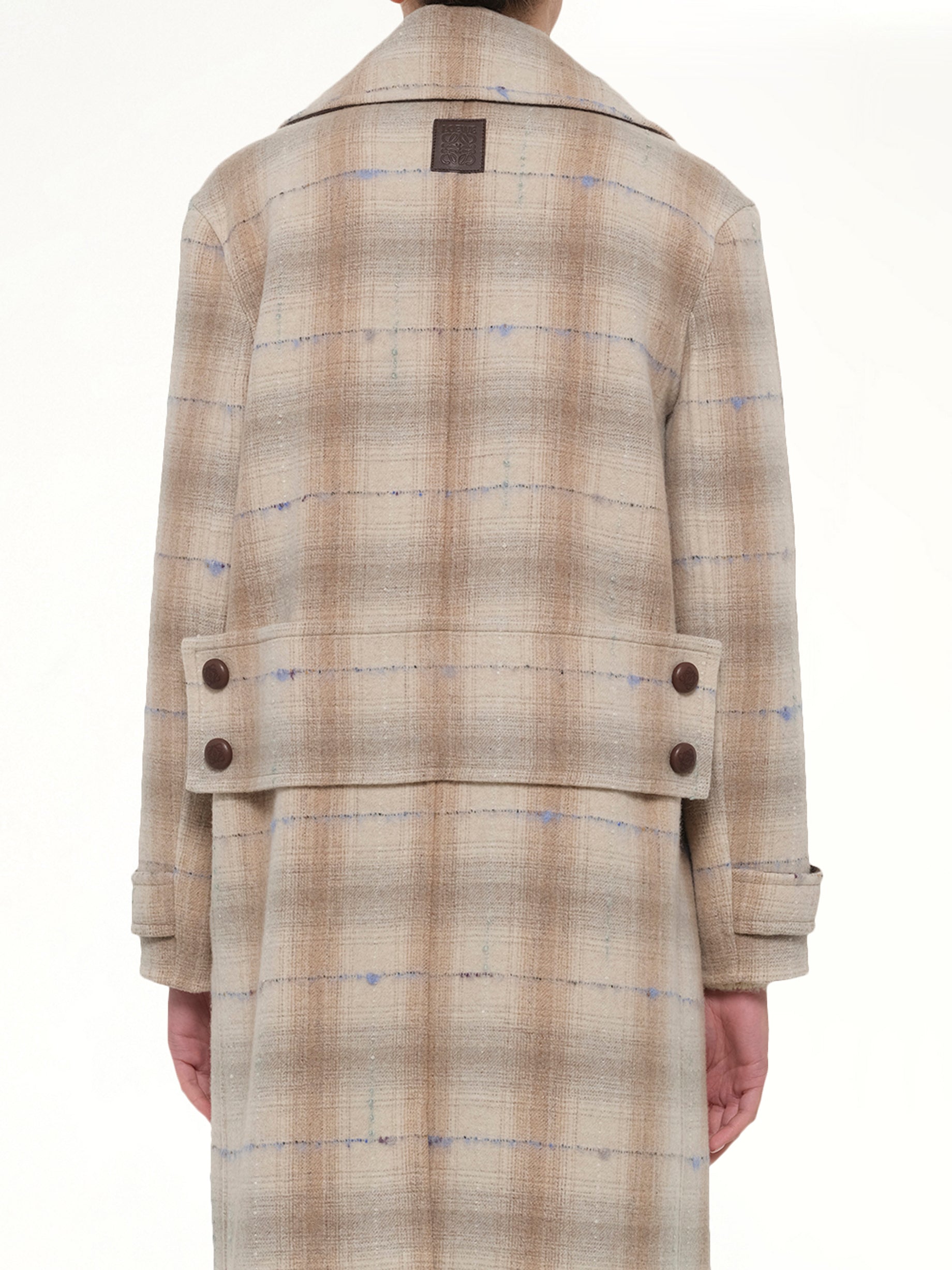LOEWE Wool Check Coat in Beige Back View from MARAIS