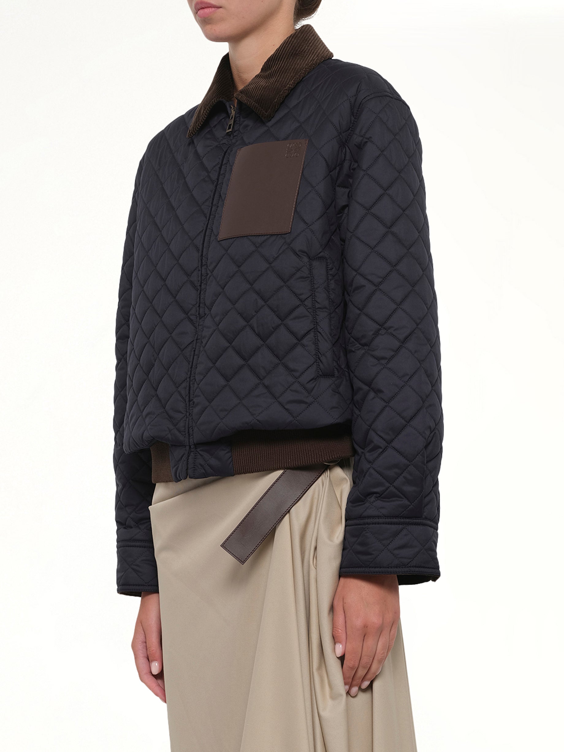 LOEWE Short Padded Jacket in Dark Navy Side View from MARAIS