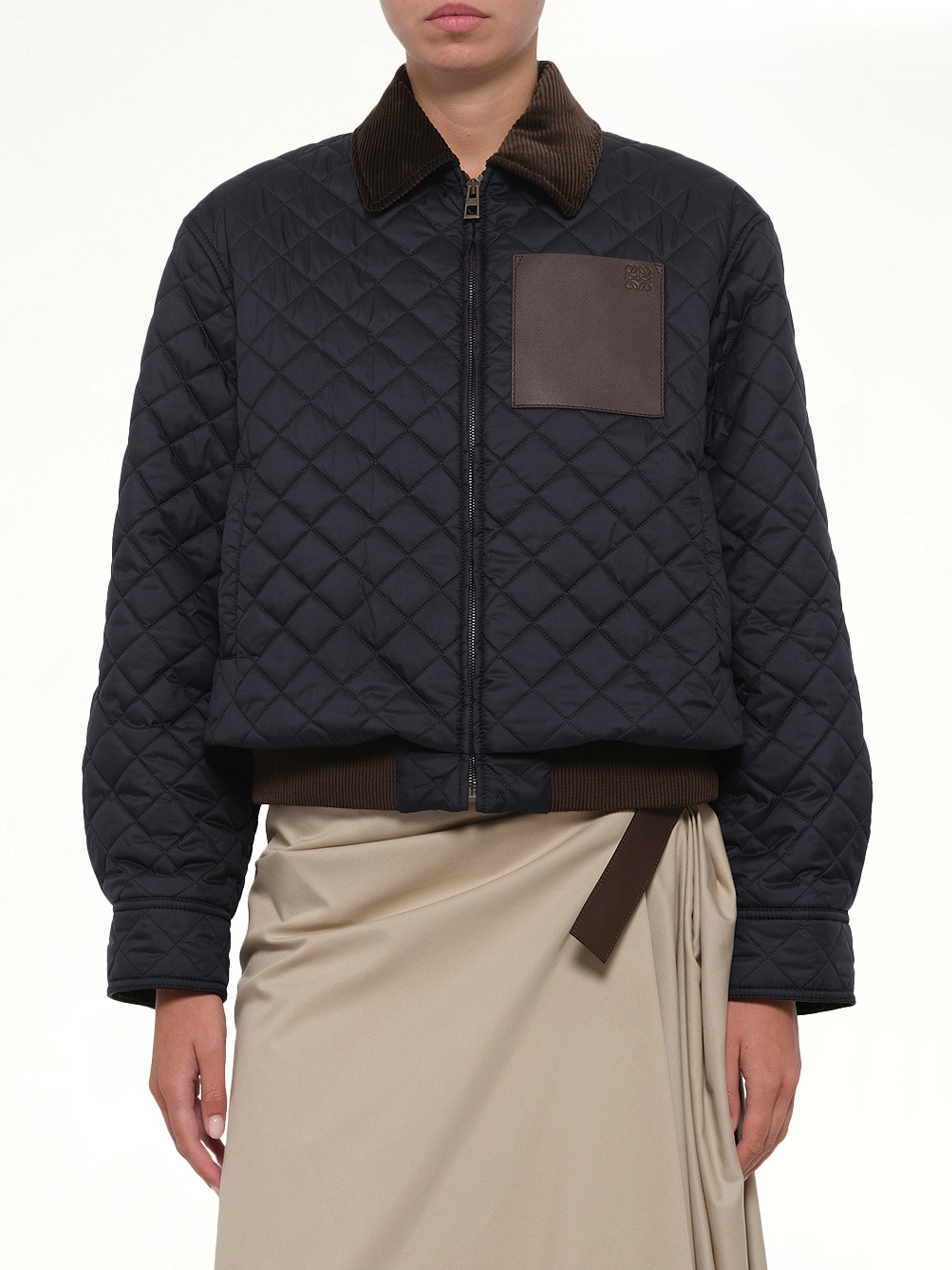 LOEWE Short Padded Jacket in Dark Navy Detail Shot from MARAIS
