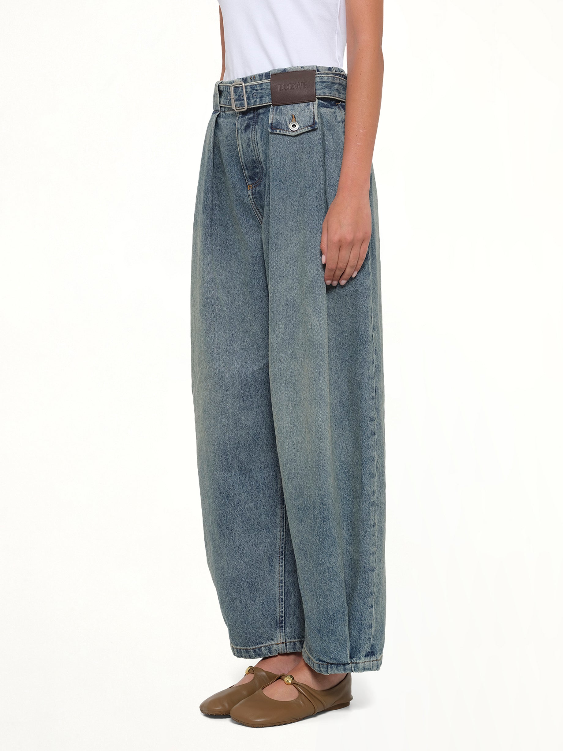 LOEWE Belted Jeans AF in Washed Denim Side View from MARAIS