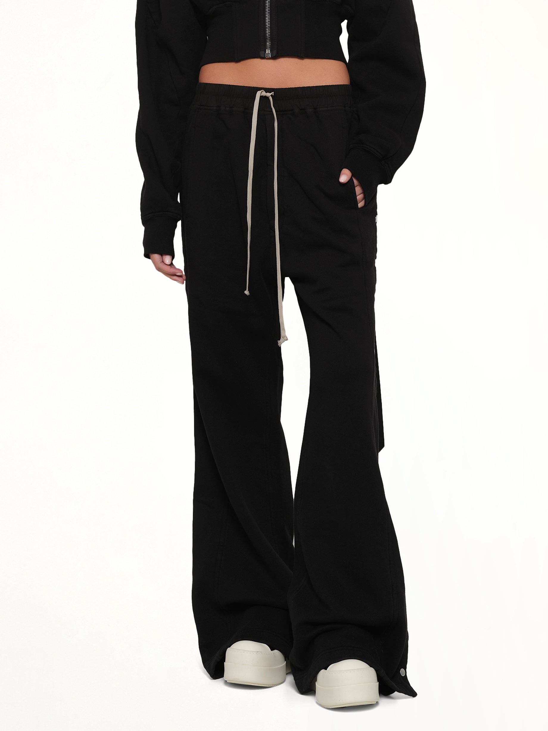 RICK OWENS DRKSHDW Wide Pusher Pants in Black Detail Shot from MARAIS