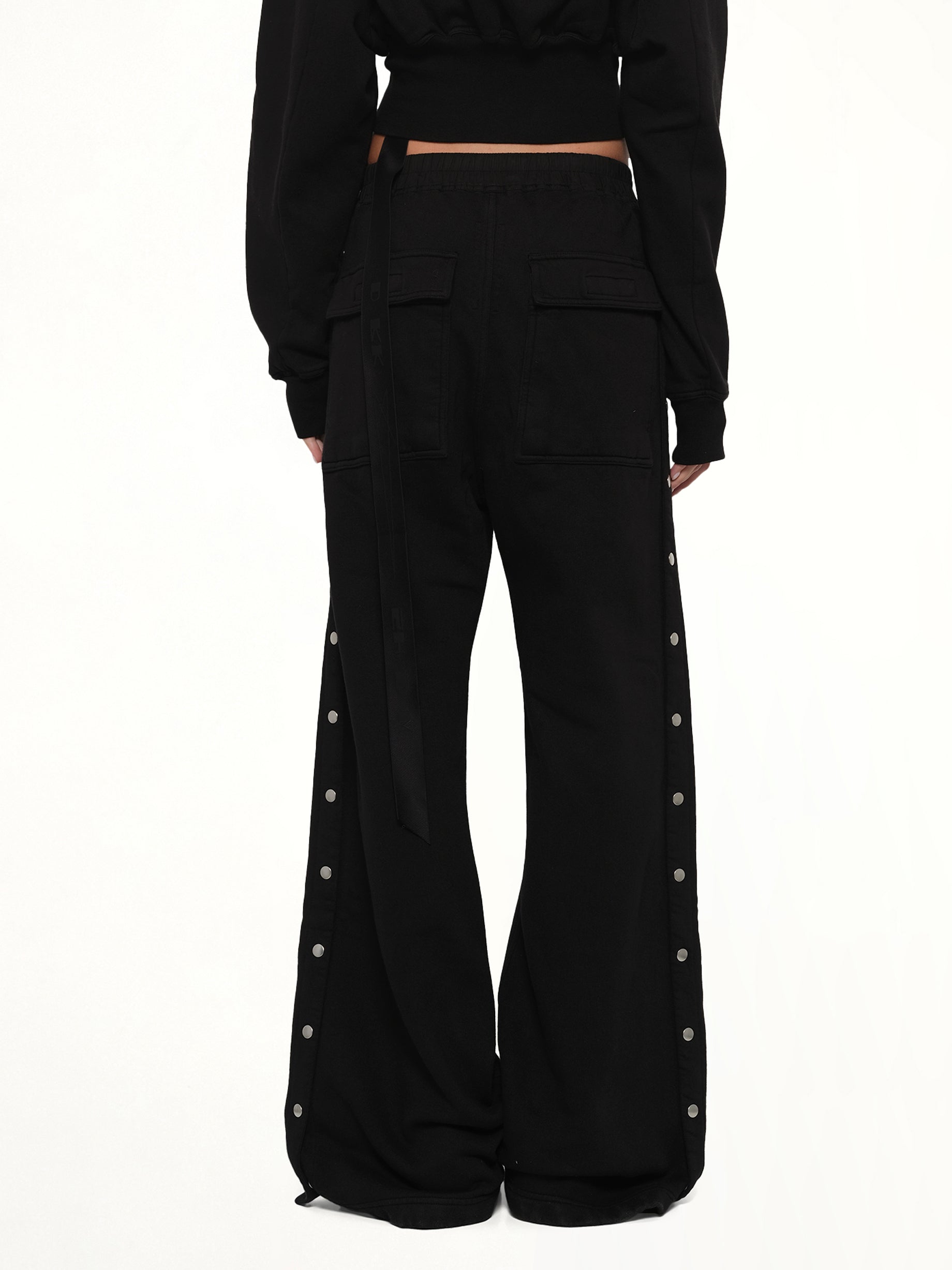 RICK OWENS DRKSHDW Wide Pusher Pants in Black Back View from MARAIS