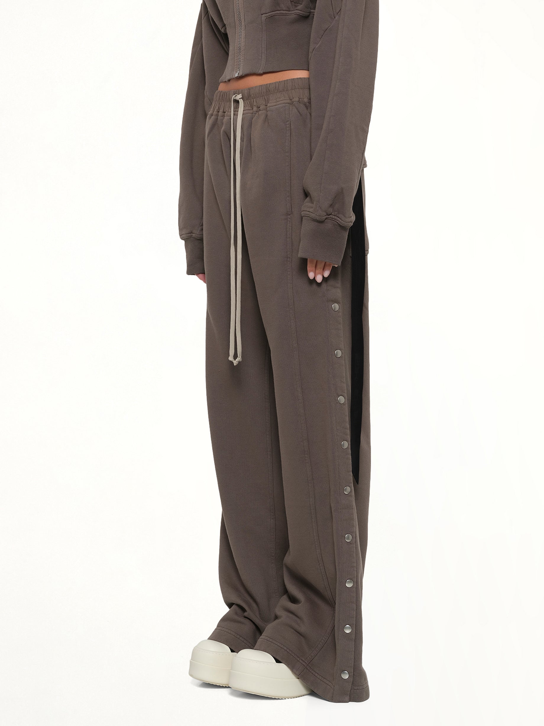 RICK OWENS DRKSHDW Wide Pusher Pants in Dust Side View from MARAIS