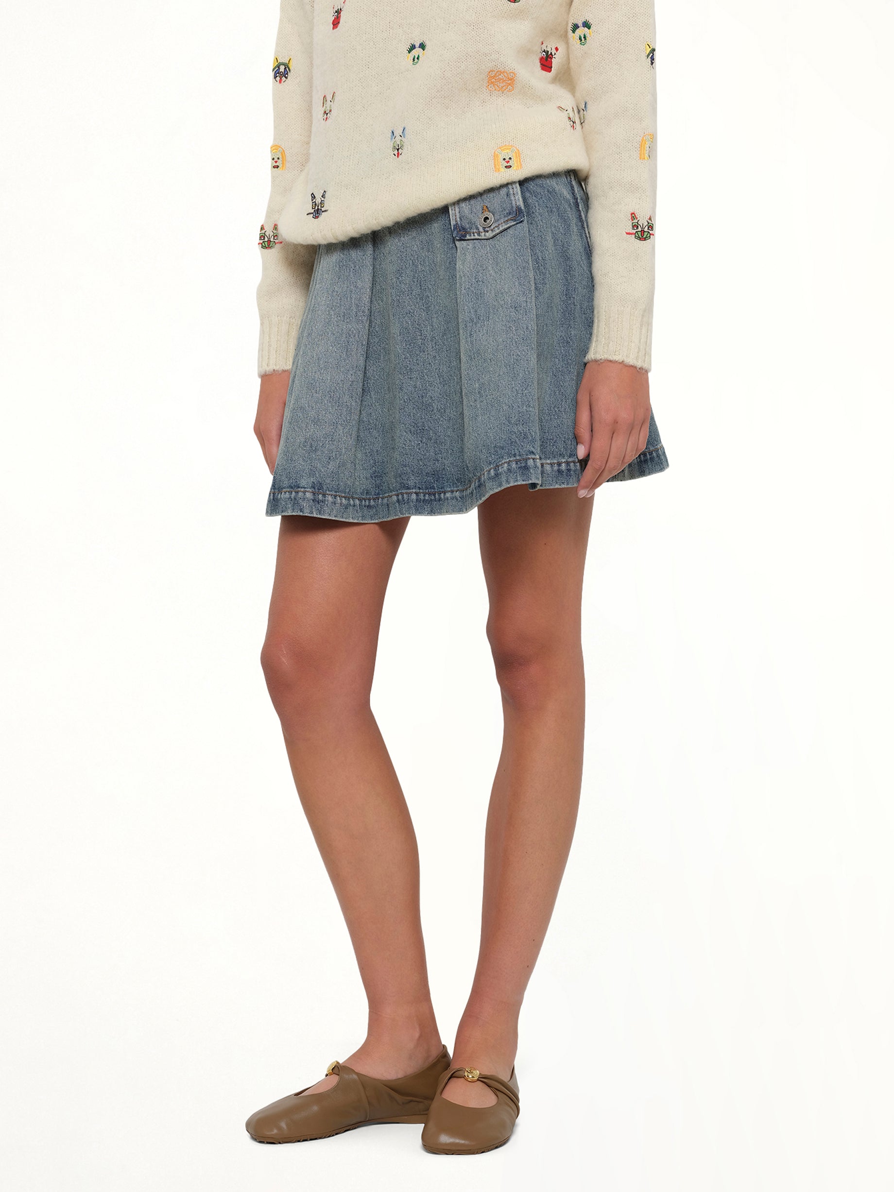 LOEWE Mini Skirt in Washed Denim Detail Shot from MARAIS