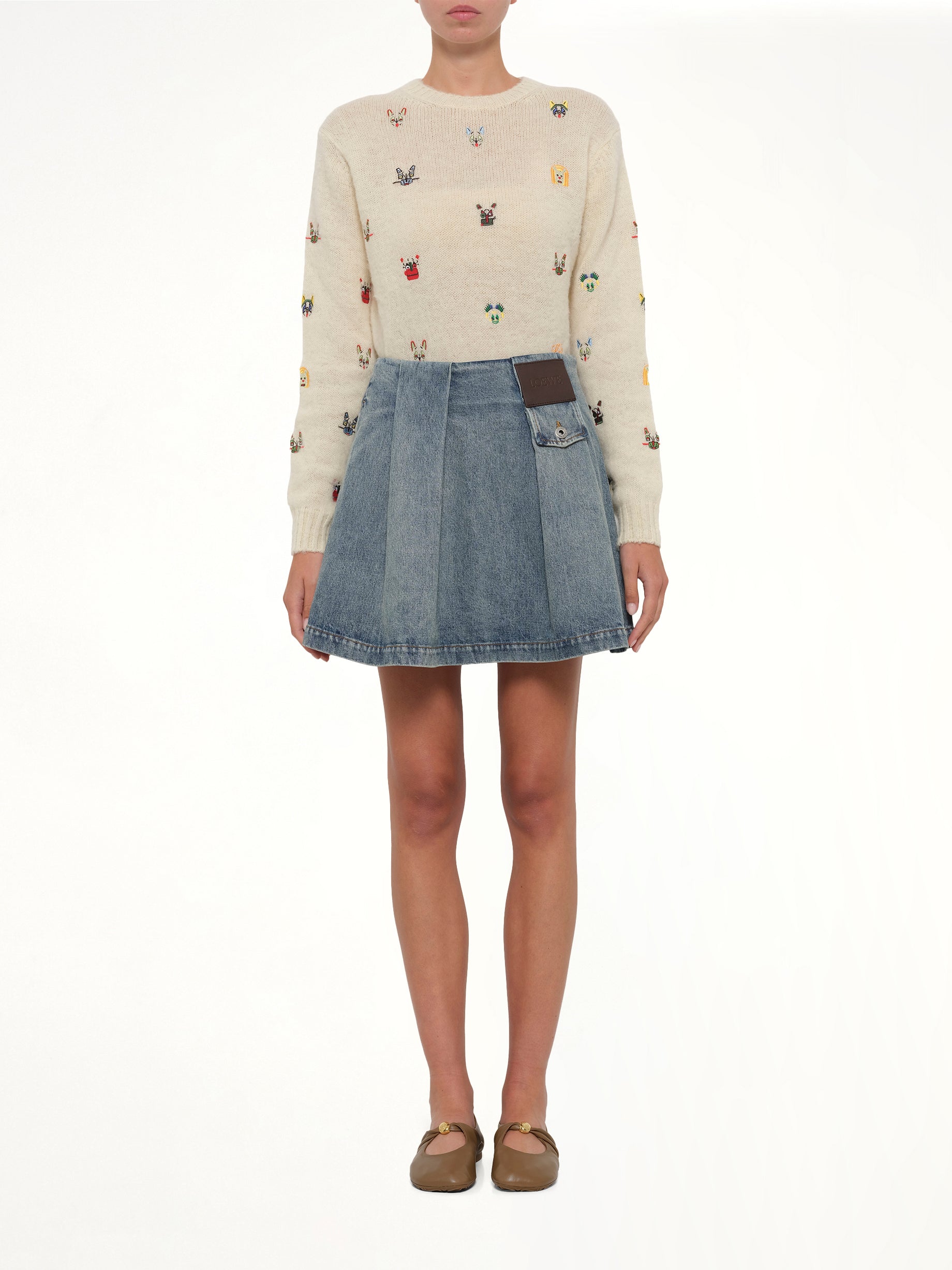 LOEWE Mini Skirt in Washed Denim Model View from MARAIS