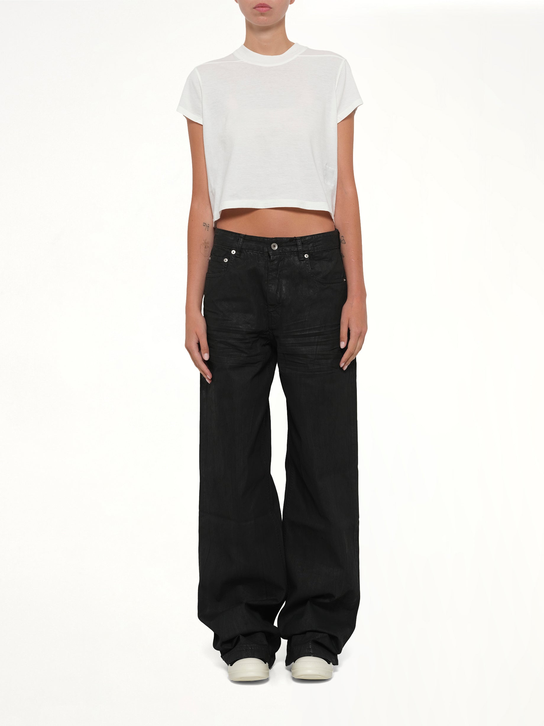 RICK OWENS DRKSHDW Cropped Small Level T in Milk Model View from MARAIS