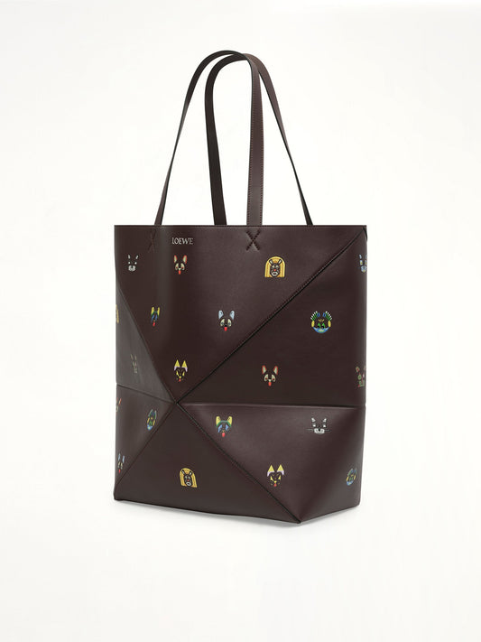 Puzzle Fold Tote XL Allover Cats in Brown