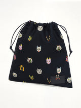 Drawstring Pouch Cats in Blue