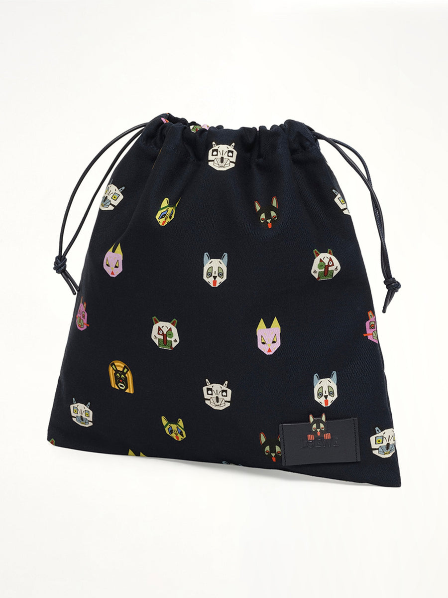 Drawstring Pouch Cats in Blue