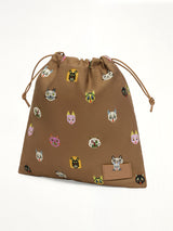 Drawstring Pouch Cats in Mocha