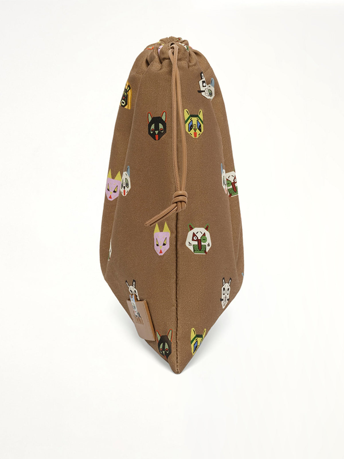 Drawstring Pouch Cats in Mocha