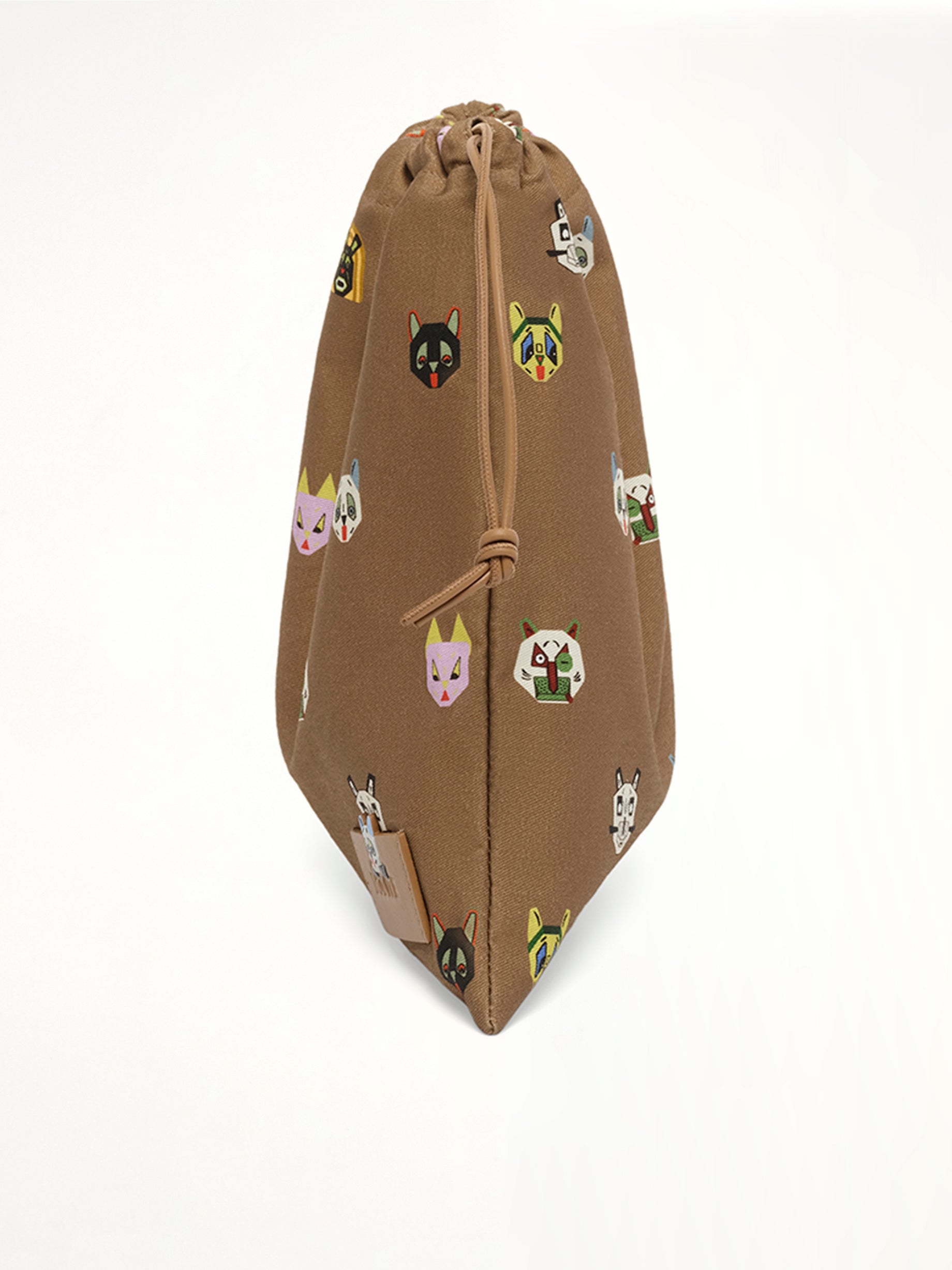 Drawstring Pouch Cats in Mocha