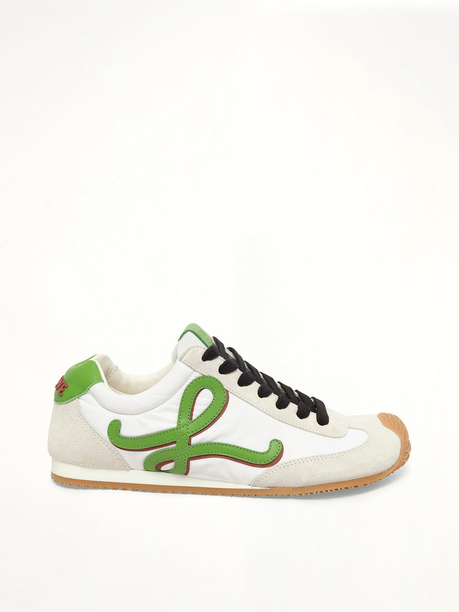 Ballet Runner 2.0 Louis Wain Sneaker in White/Green Side View | LOEWE