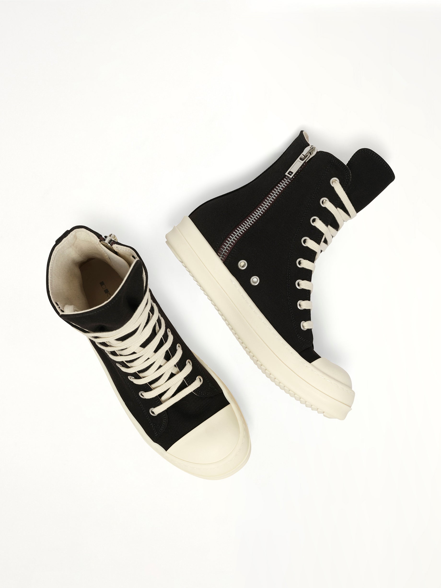 RICK OWENS DRKSHDW Sneaks in Black/Milk Top View from MARAIS