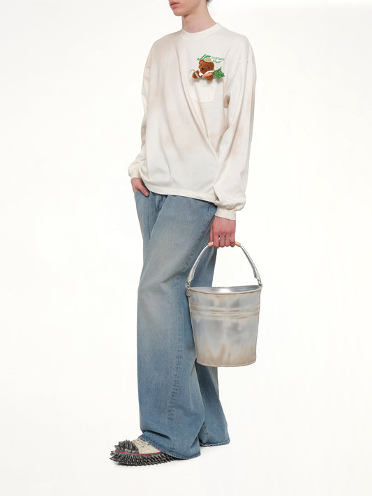 Bucket-Shaped Leather Bag in Silver