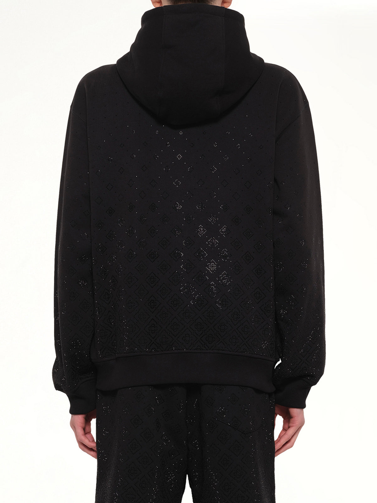 Crystal Monogram Zip-Up Hoodie in Black