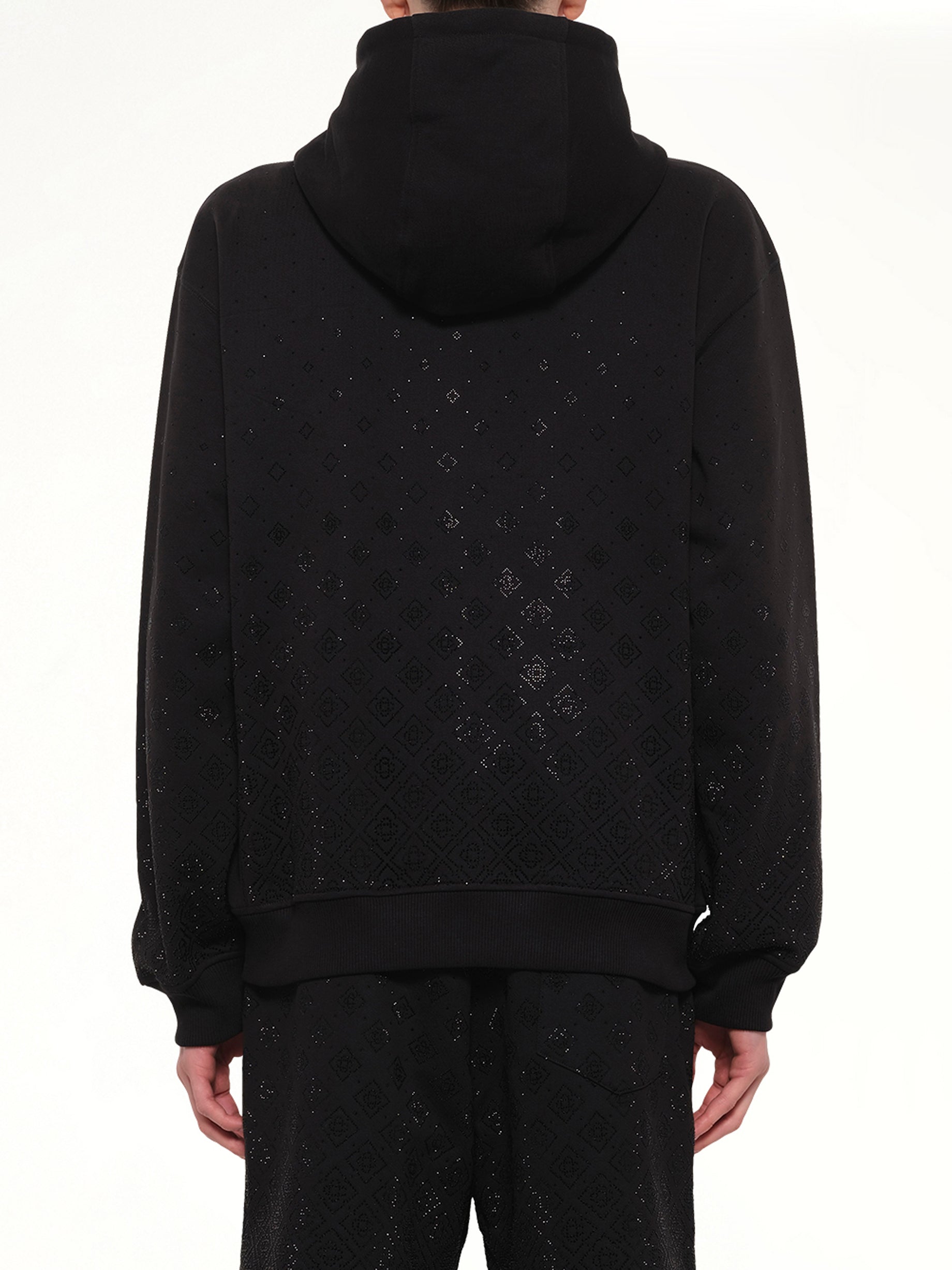 Crystal Monogram Zip-Up Hoodie in Black