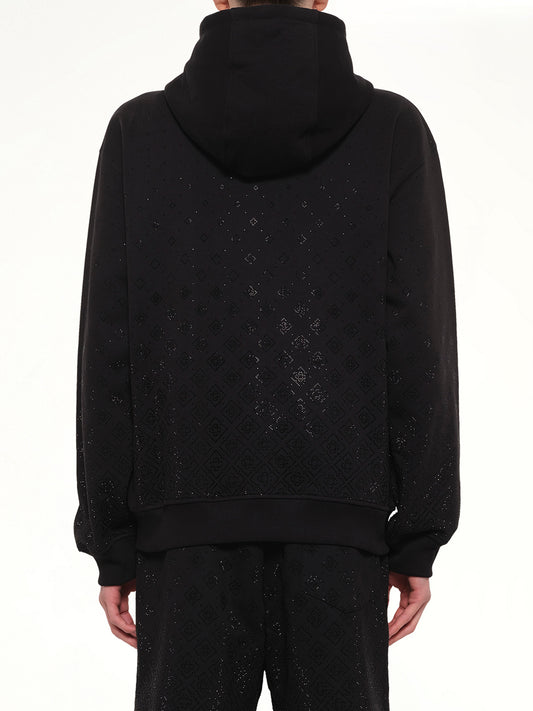 Crystal Monogram Zip-Up Hoodie in Black