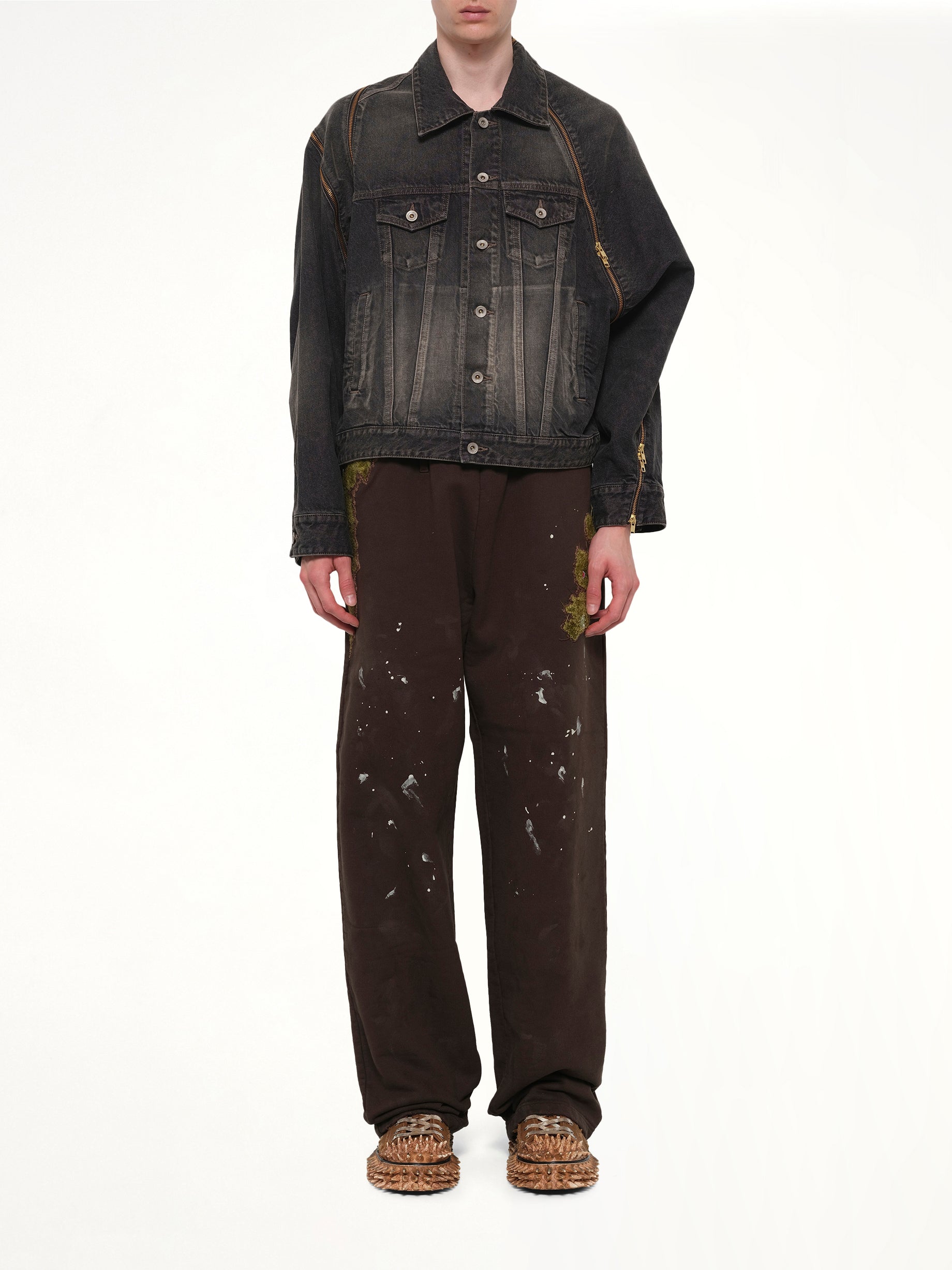 DOUBLET , Filleted Zip Denim Jacket in Black Model View from MARAIS