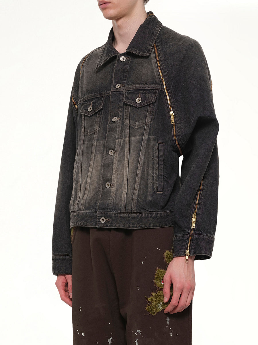 Filleted Zip Denim Jacket in Black