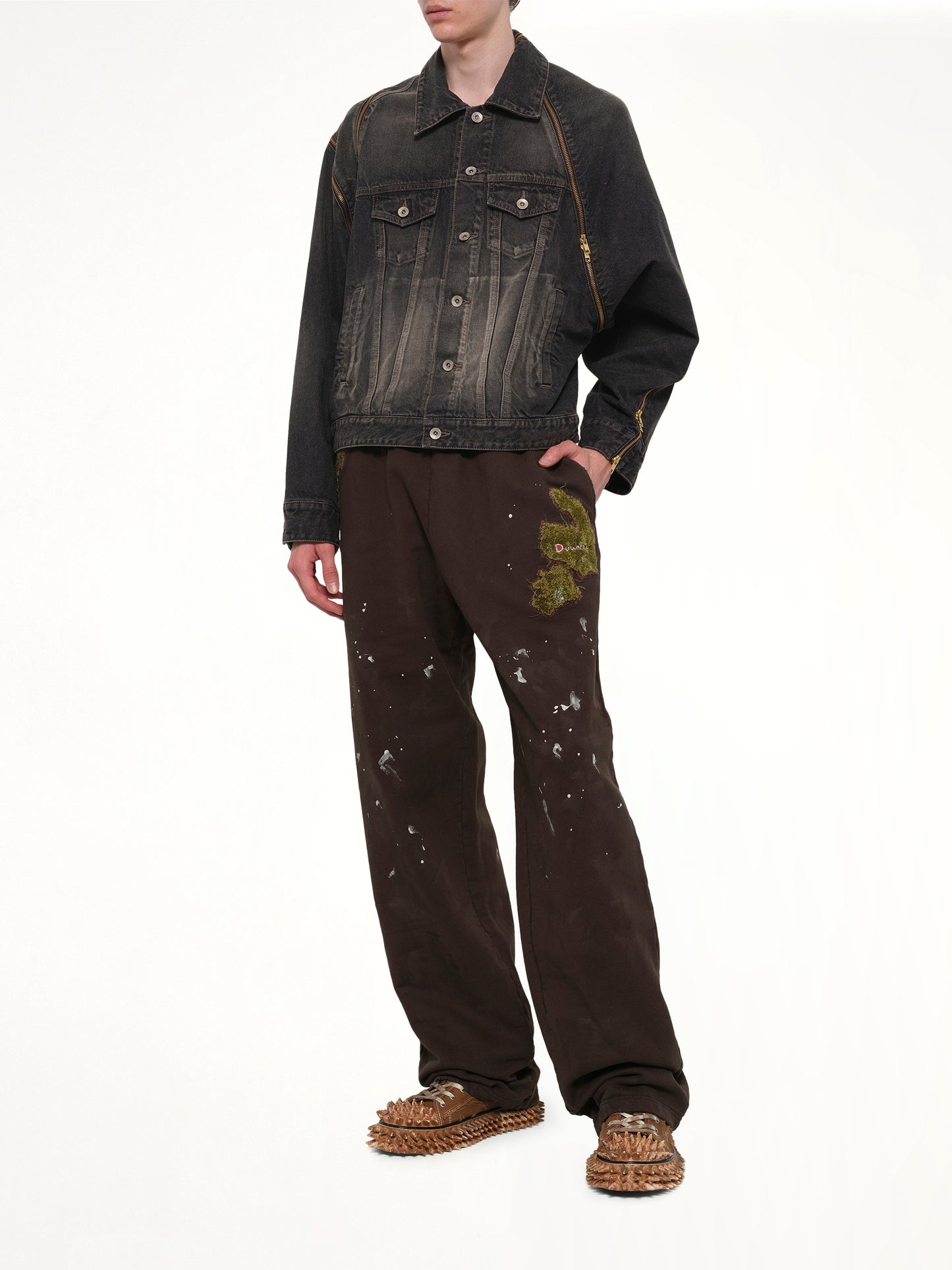 Filleted Zip Denim Jacket in Black