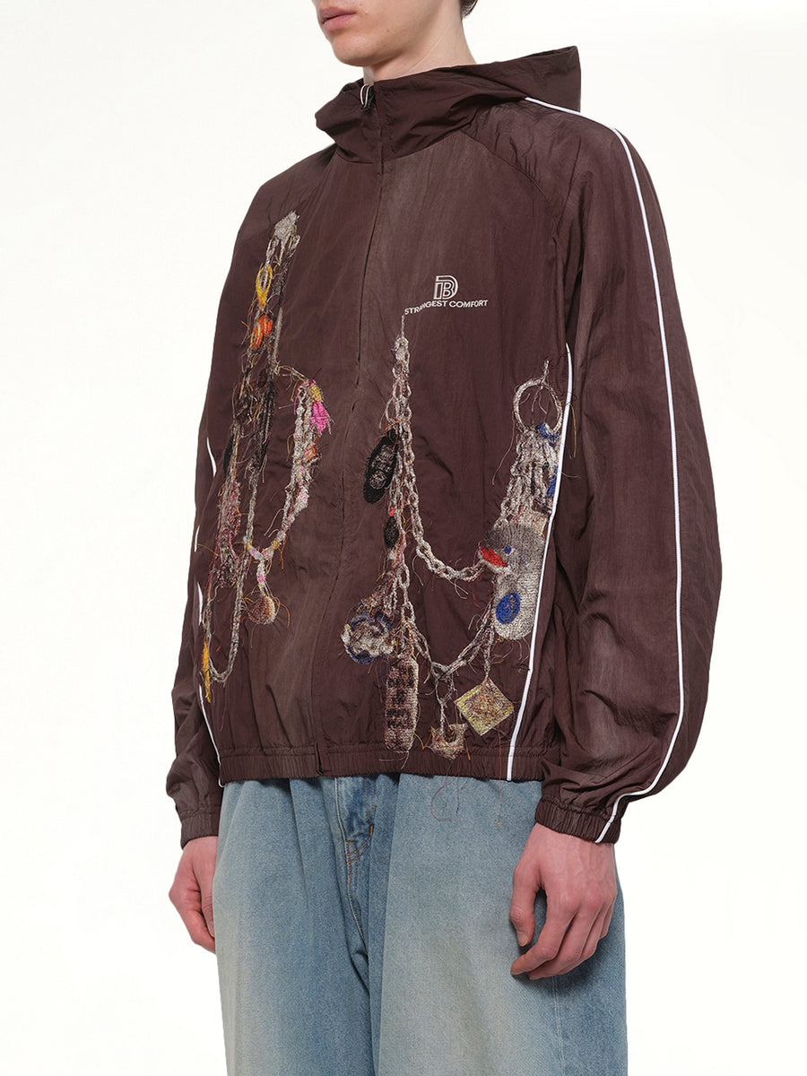 Embroidered Chain Track Jacket in Chacoal