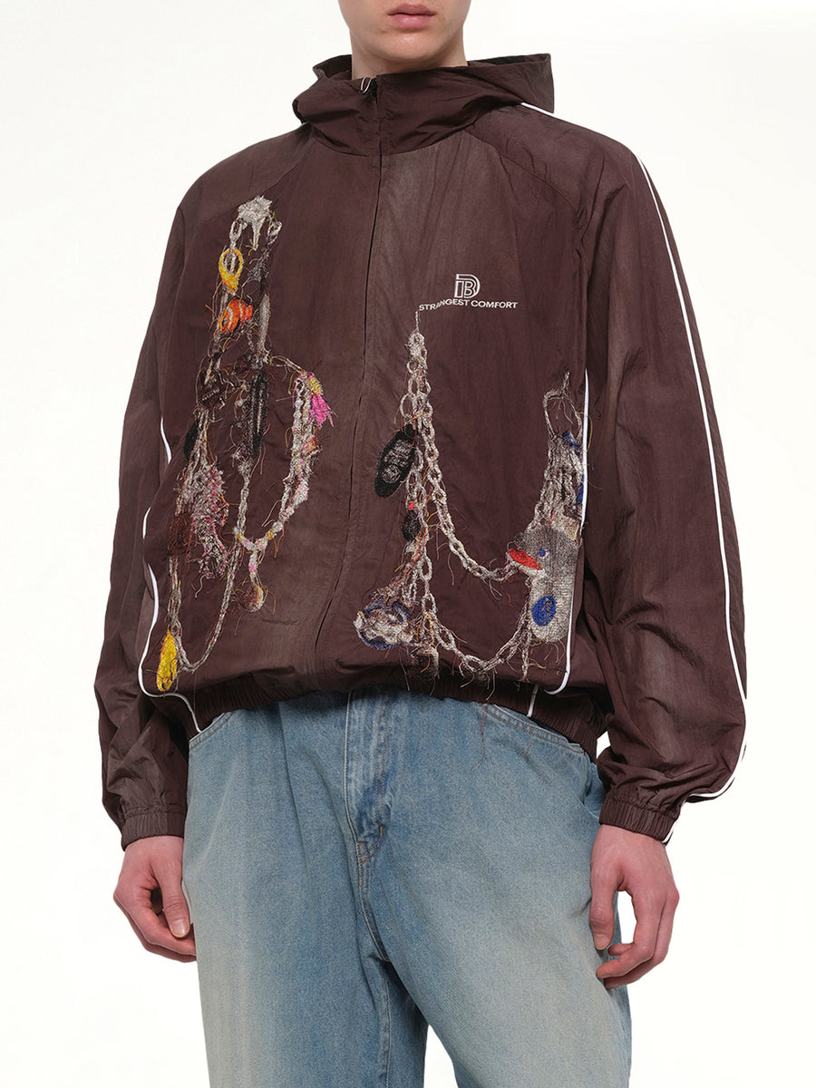 Embroidered Chain Track Jacket in Chacoal