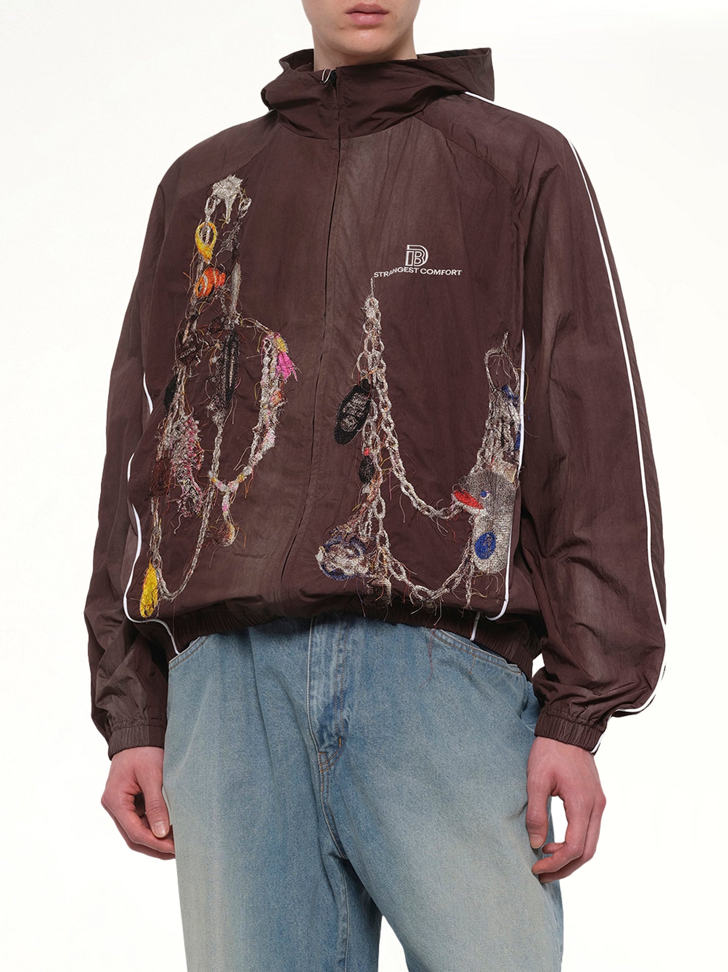 Embroidered Chain Track Jacket in Chacoal