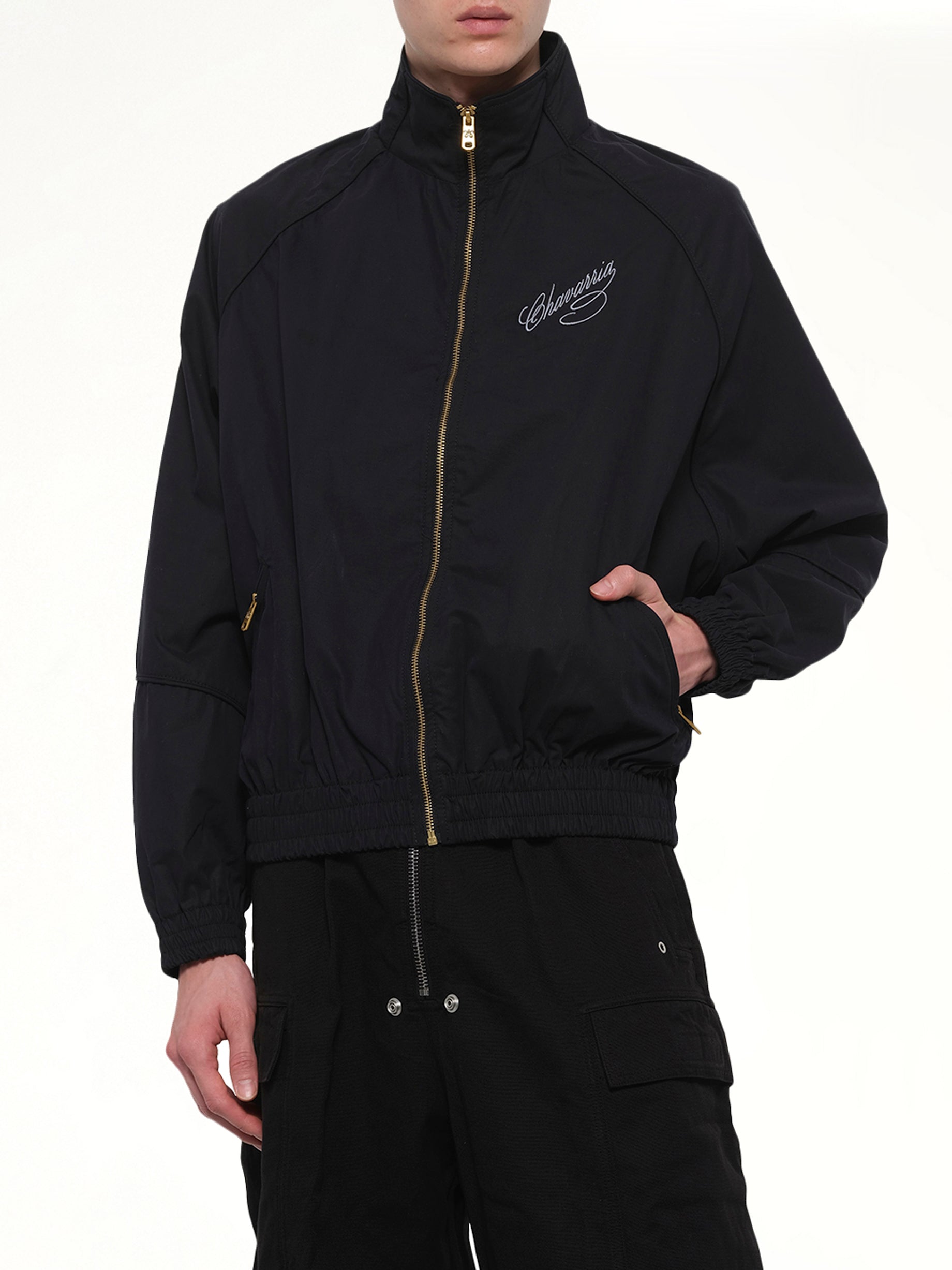 WILLY CHAVARRIA Ruff Rider Track Jacket in Black Detail Shot from MARAIS