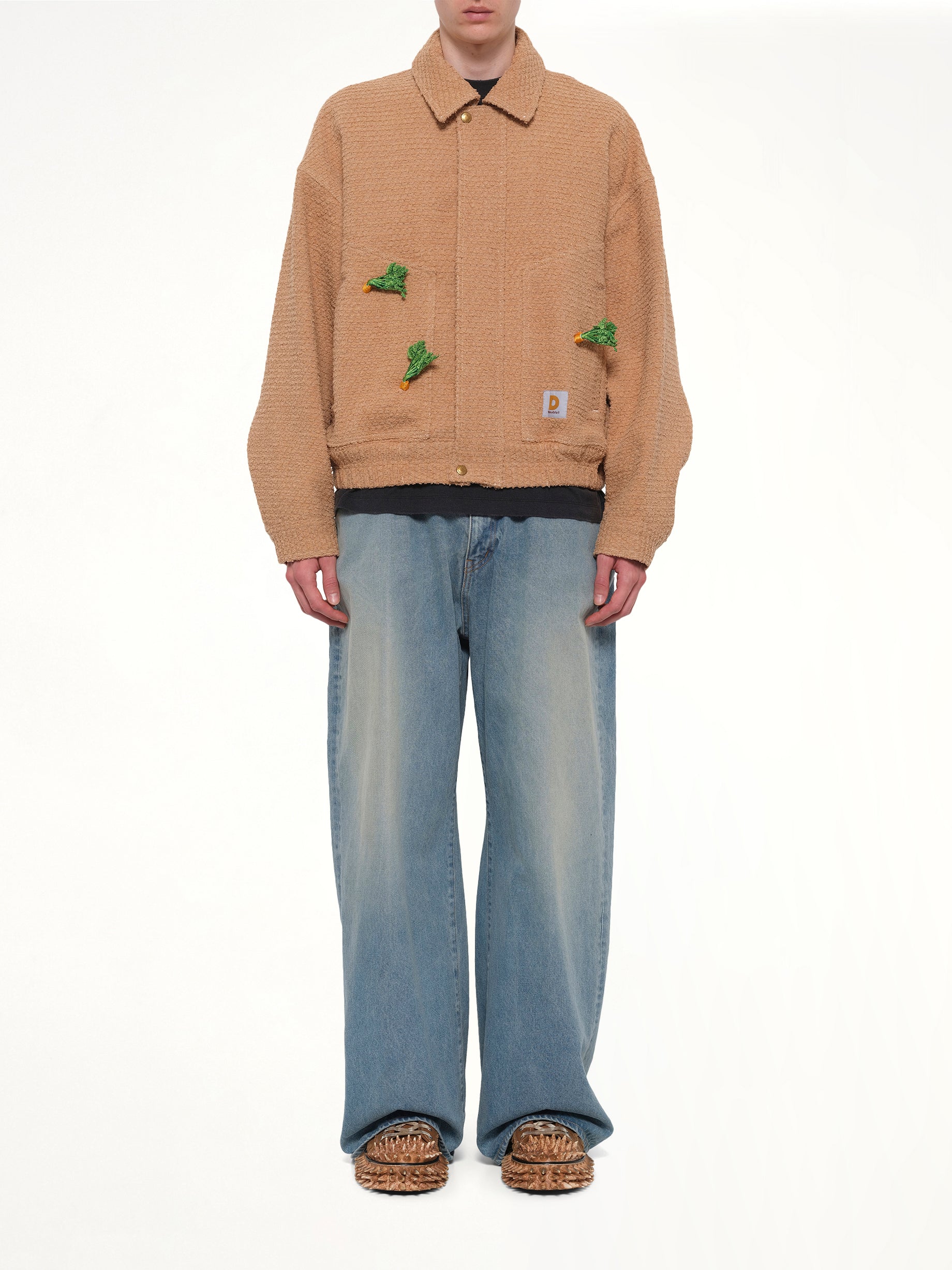 DOUBLET Tilled Field Work Jacket in Camel Model View from MARAIS