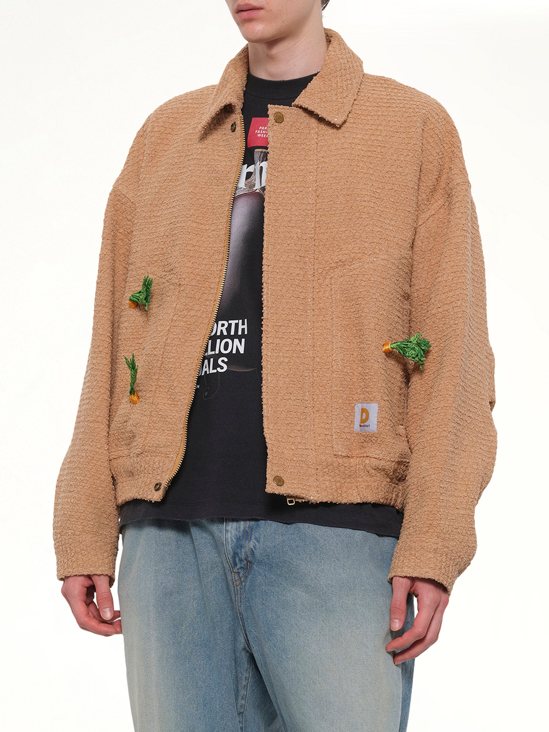 DOUBLET Tilled Field Work Jacket in Camel Detail Shot from MARAIS