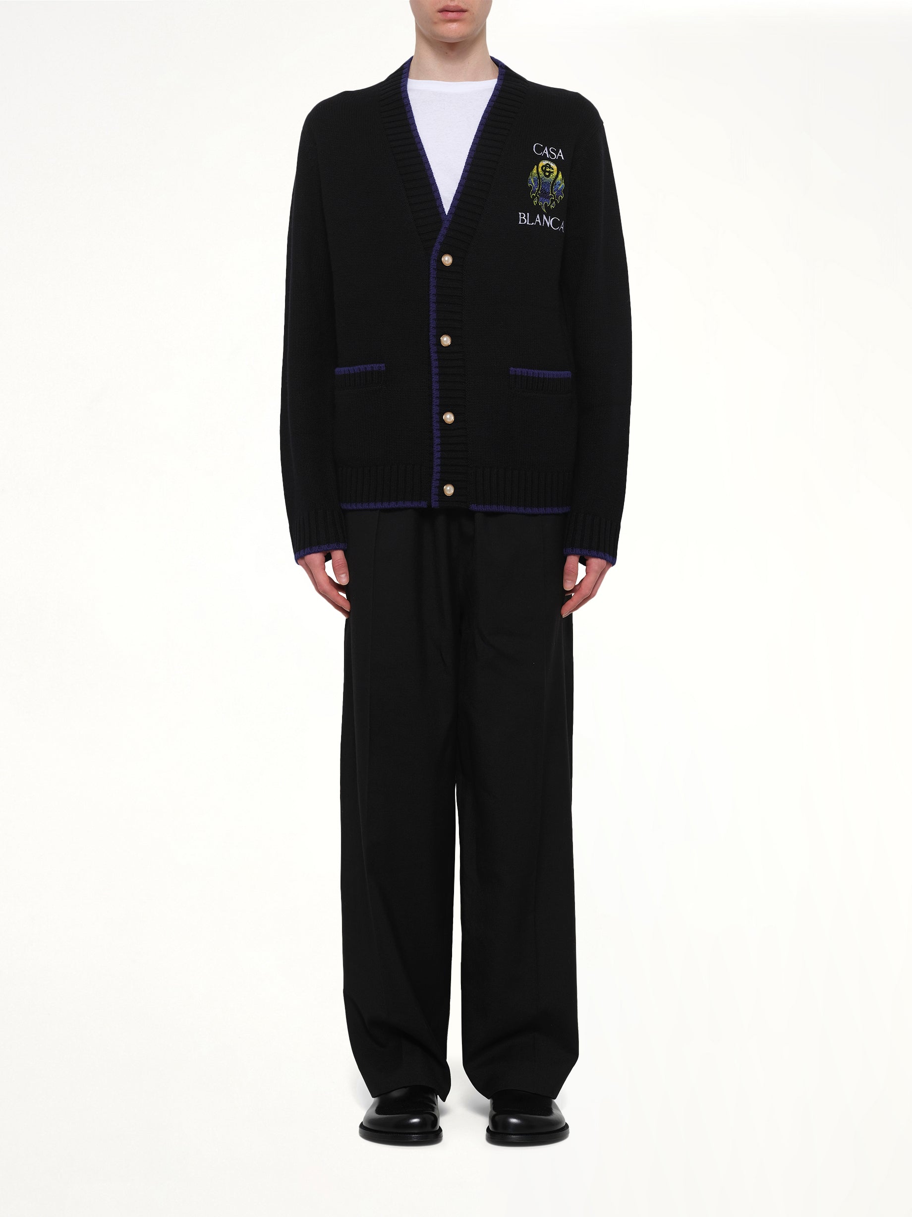 CASABLANCA , Flaming Tennis Ball Cardigan in Black Model View from MARAIS