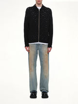 Eyelet Knitted Zip Up in Black