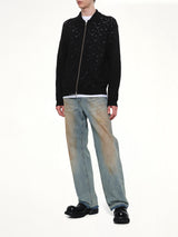 Eyelet Knitted Zip Up in Black