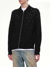 Eyelet Knitted Zip Up in Black