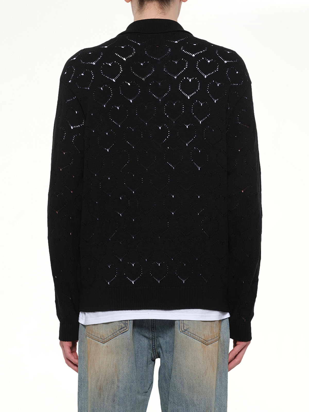 Eyelet Knitted Zip Up in Black