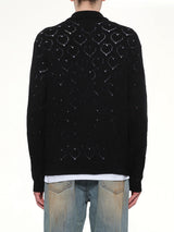 Eyelet Knitted Zip Up in Black