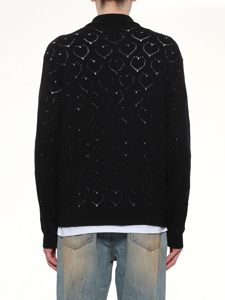 Eyelet Knitted Zip Up in Black