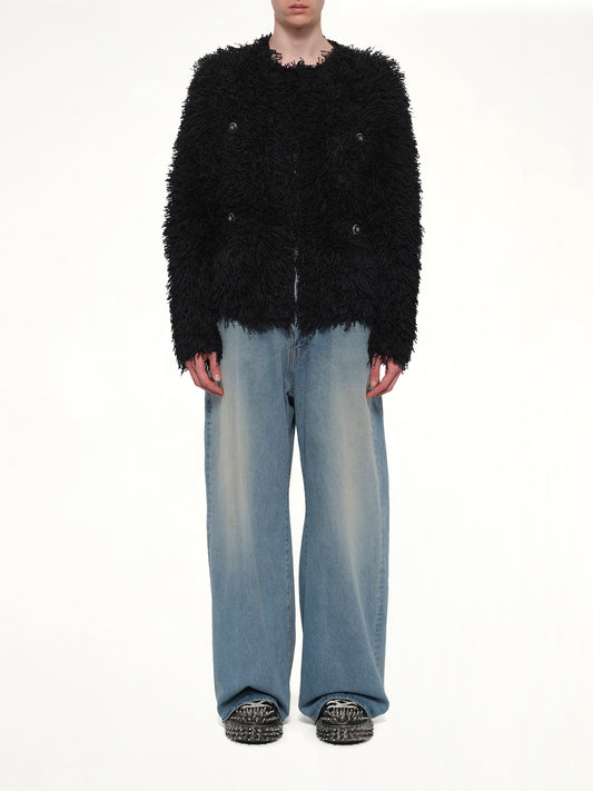 Straw Tweed Knit Cardigan in Black