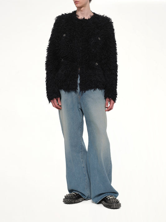 Straw Tweed Knit Cardigan in Black