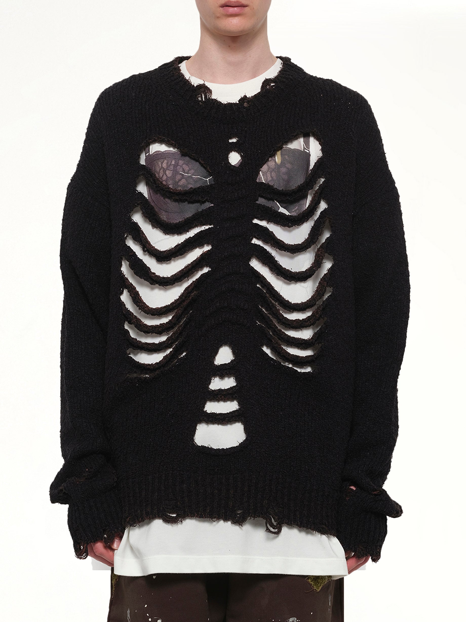 Rib & Spine Knit Pullover in Black