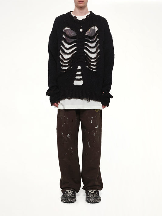 Rib & Spine Knit Pullover in Black
